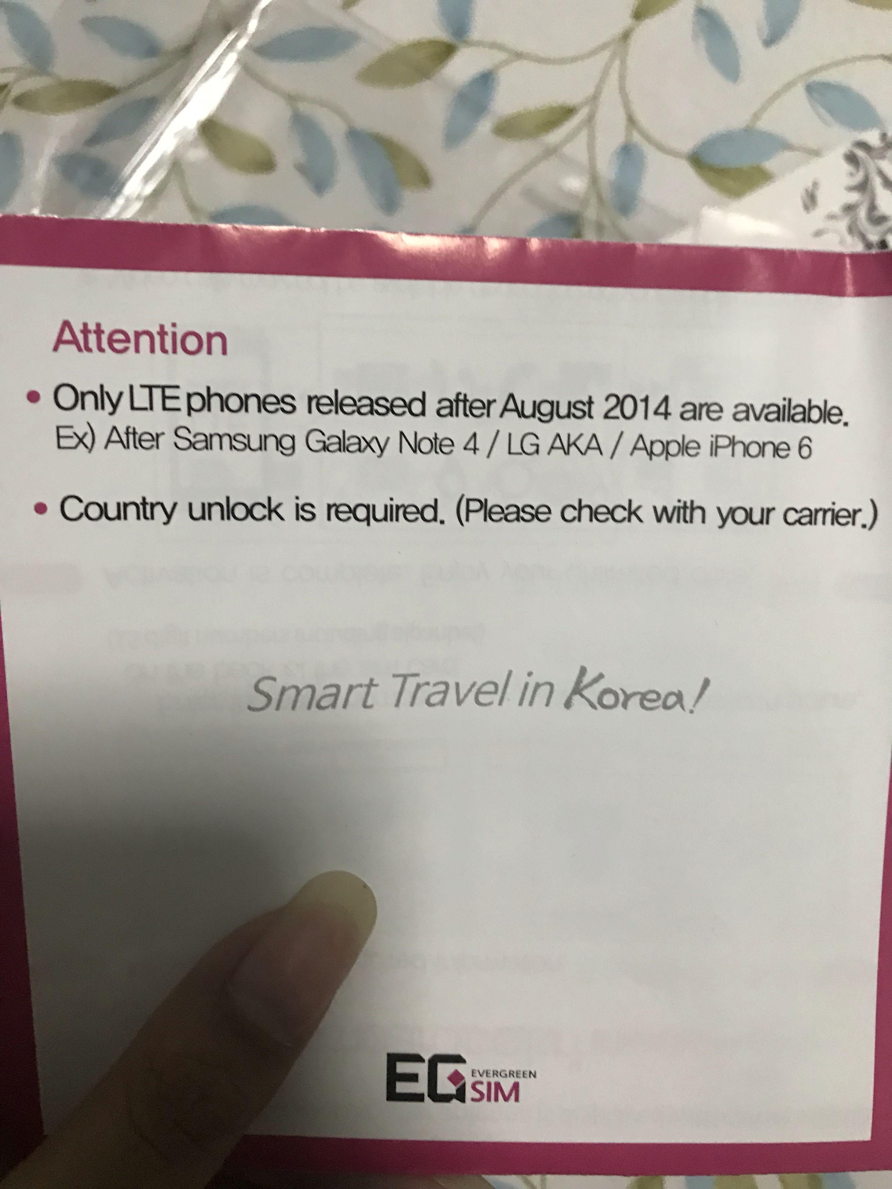 Selling EG Prepaid SIM Card for Korea (UNLIMITED DATA), Mobile Phones