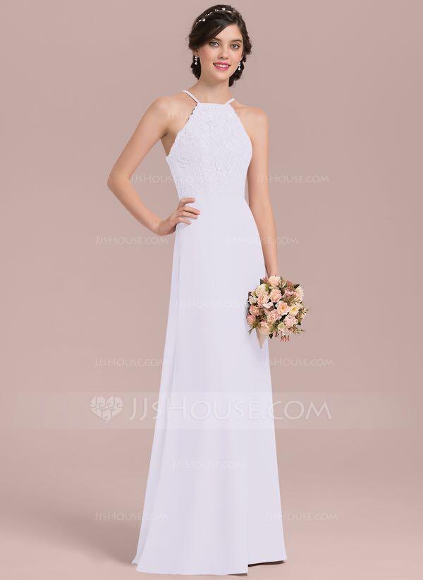 Simple Classic Wedding Dress A Line Halter Neck Floor Length