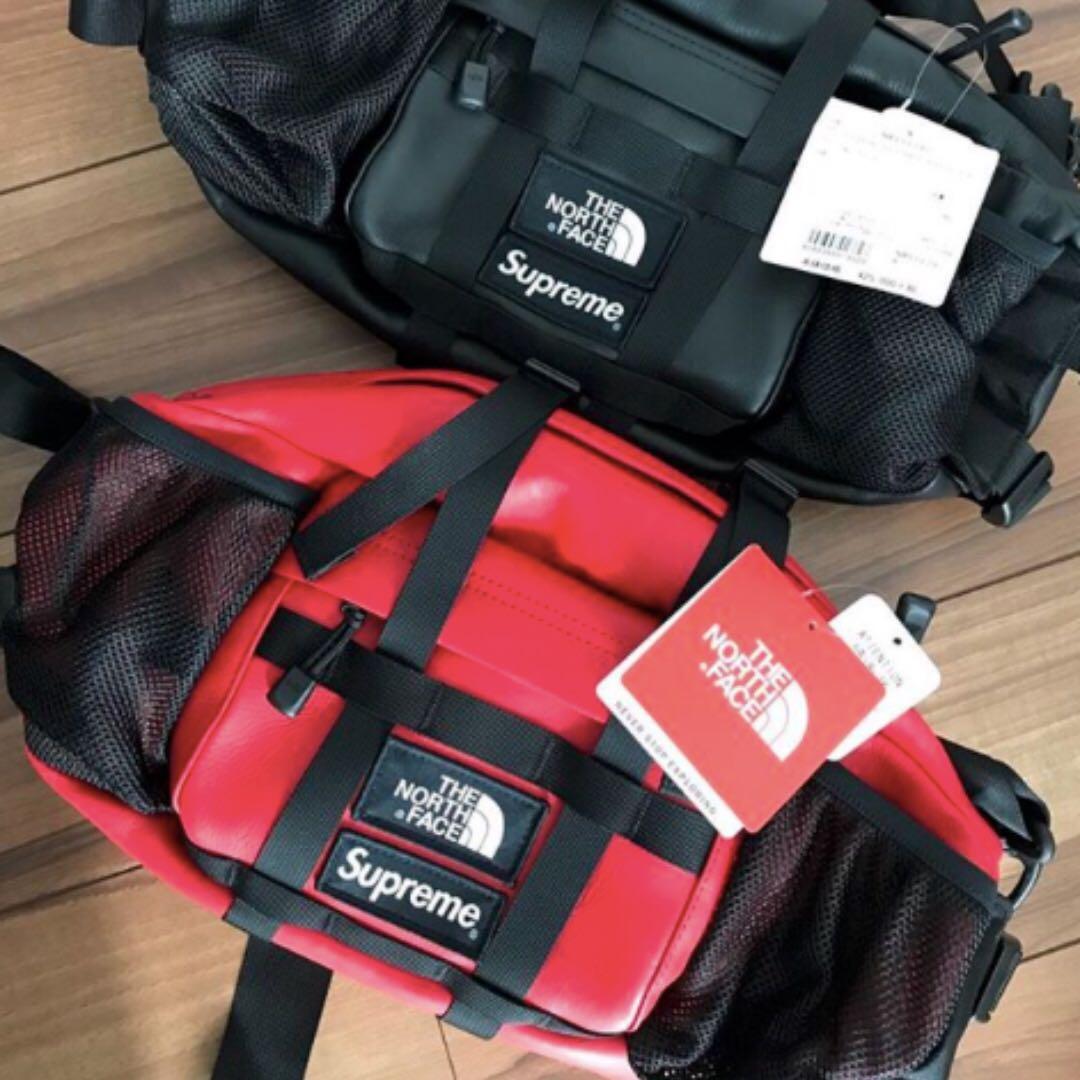 supreme the north face leather mountain waist bag red