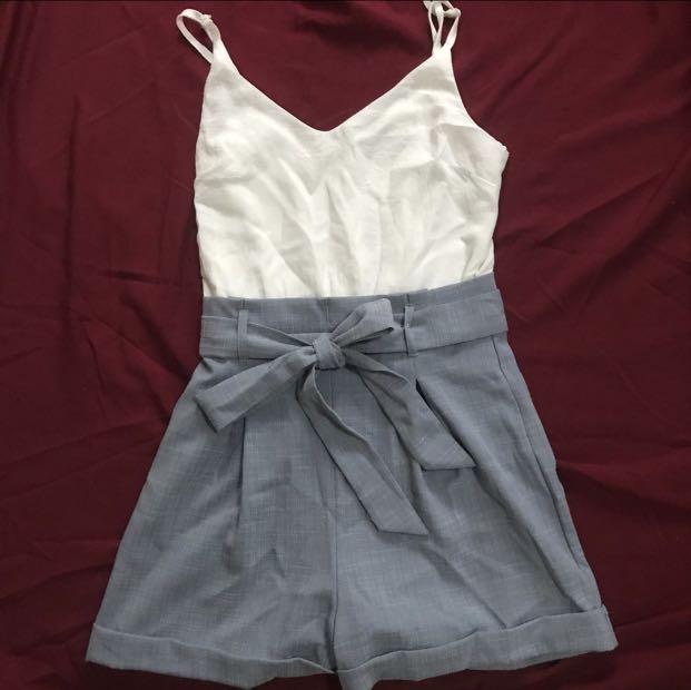 temt basic duo color white blue romper playsuit jumpsuit Women s Fashion Dresses Sets Jumpsuits on Carousell