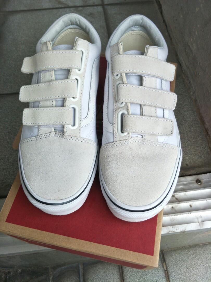 Vans Oldskool V Original Velcro True White Fesyen Wanita Sepatu