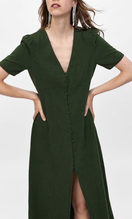green emerald velvet dress Women dress ZARA Green long sleeve A-line dress – RELM3125 main image 0