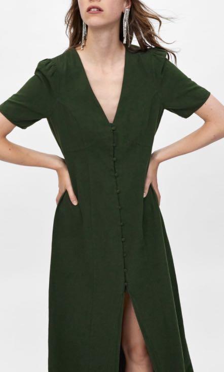 green linen dress zara