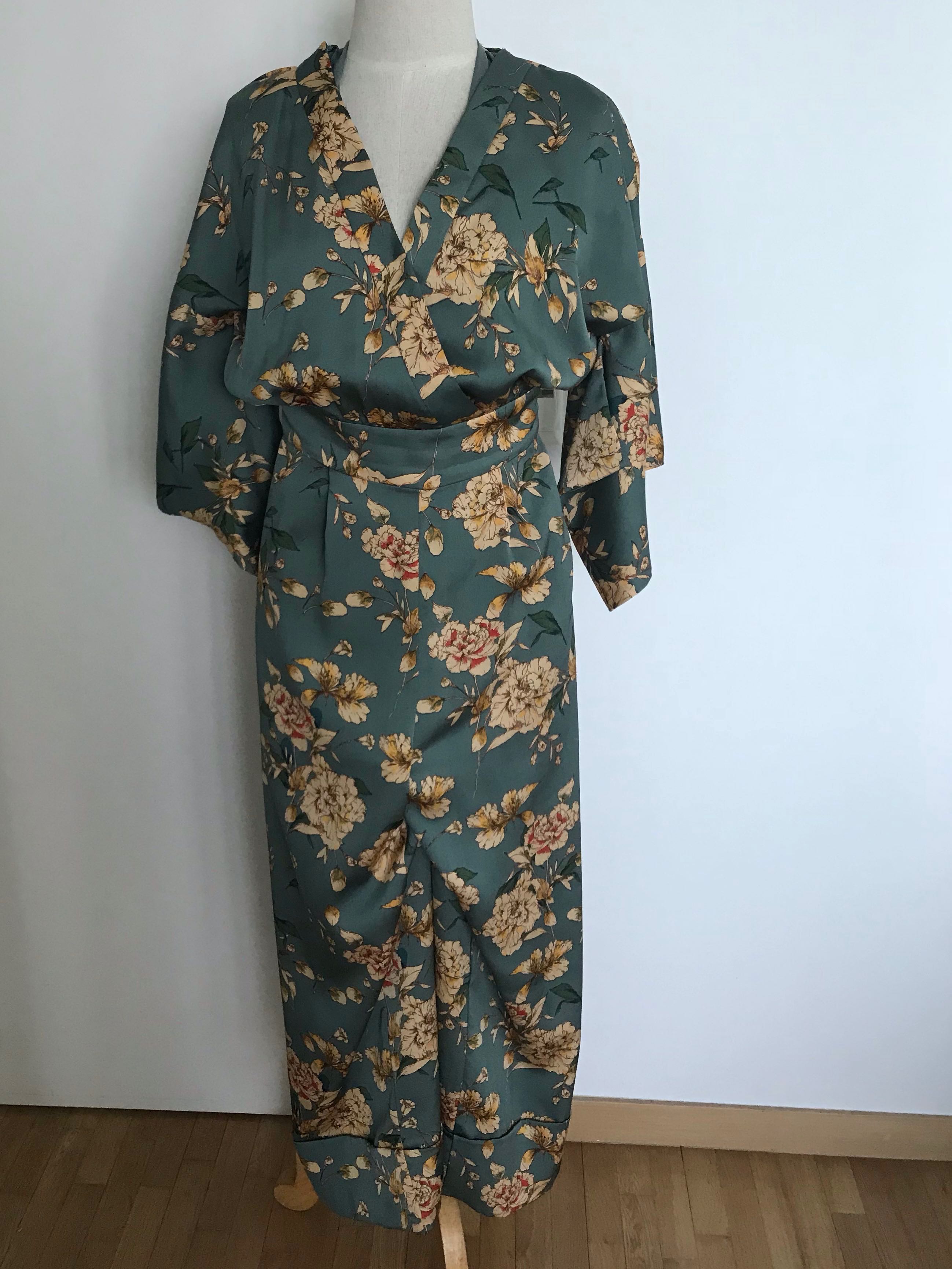 Zara Kimono Silk Style Pants Jumpsuit 