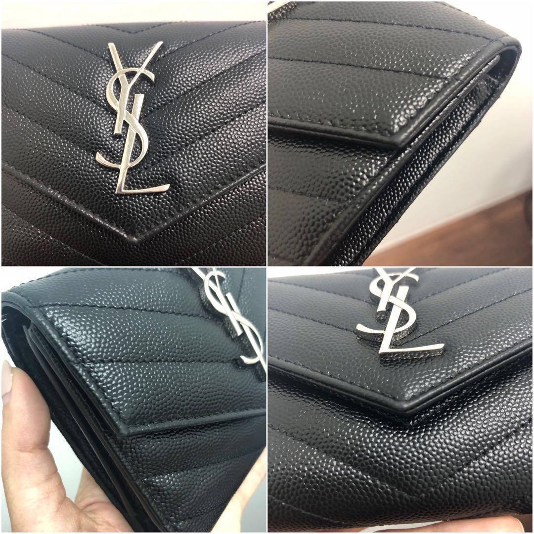 Saint Laurent Grain de Poudre Monogram Small Tri-Fold Wallet (SHF