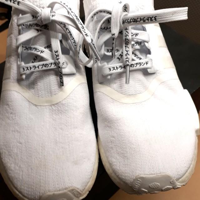 Adidas Triple White Japan Nmd R1 PK with katakana laces