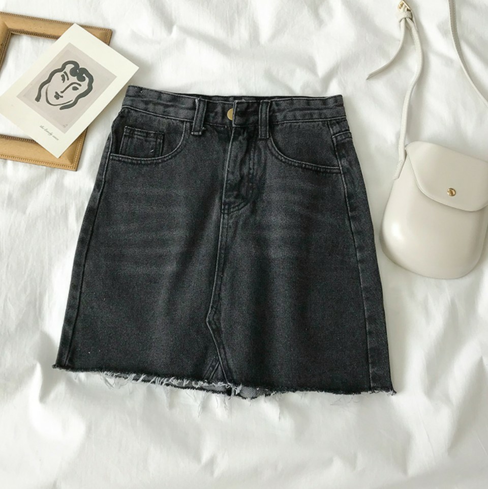 black frayed denim skirt