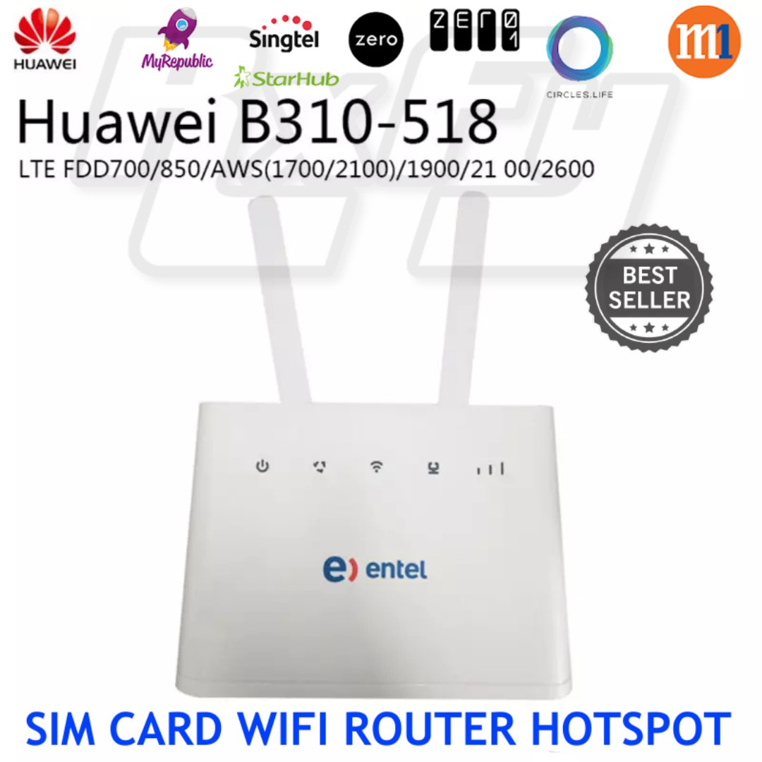 huawei sim card wifi router access point hotspot b310 518 unlocked 3g 4g lte cpe 150 mbps business internet singtel starhub zero circles life