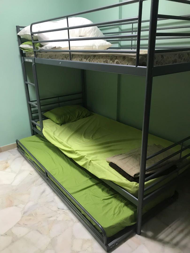 Ikea Svarta Triple Bunk Bed Come With Mattresses Furniture Home Living Furniture Bed Frames Mattresses On Carousell