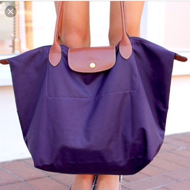 Longchamp Le Pillage large Long Handle In Bilberry Purple