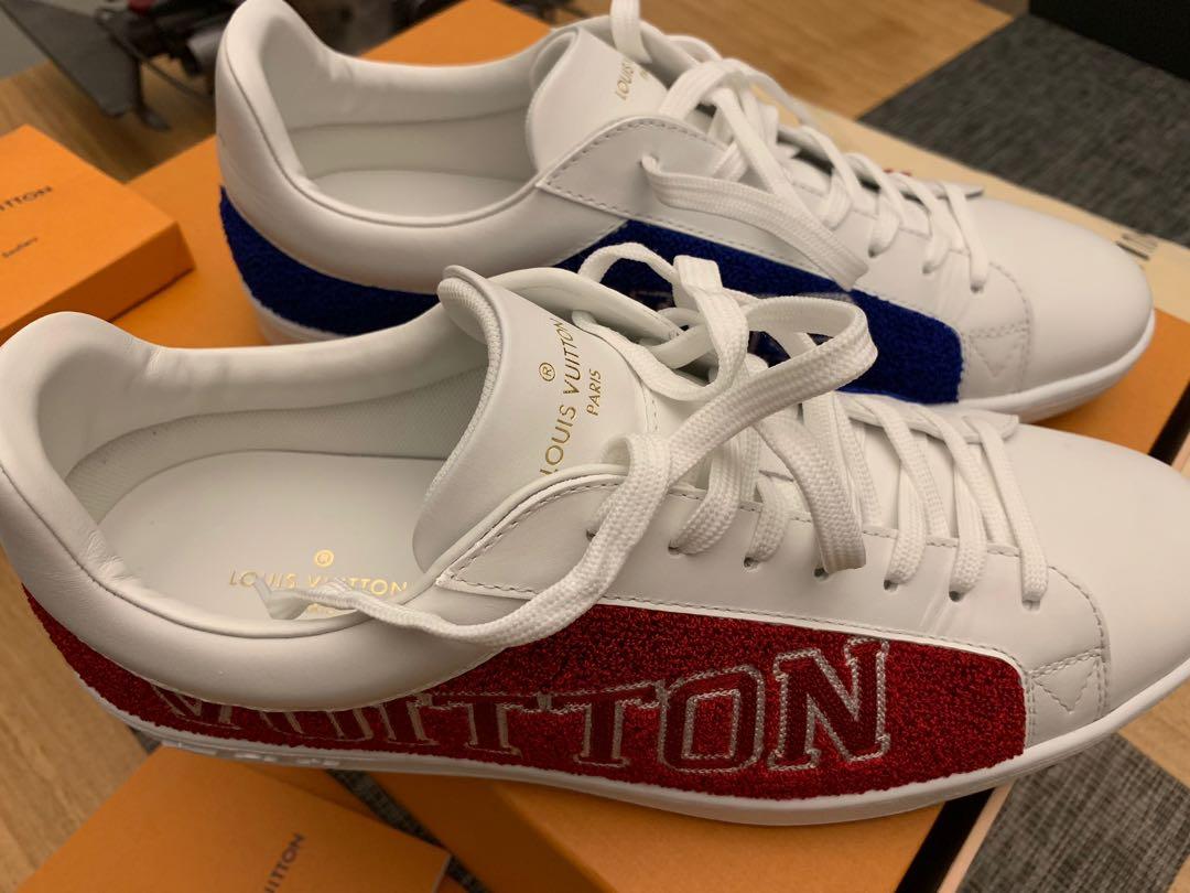 Louis Vuitton White Leather And Blue/Red Terry Fabric Luxembourg