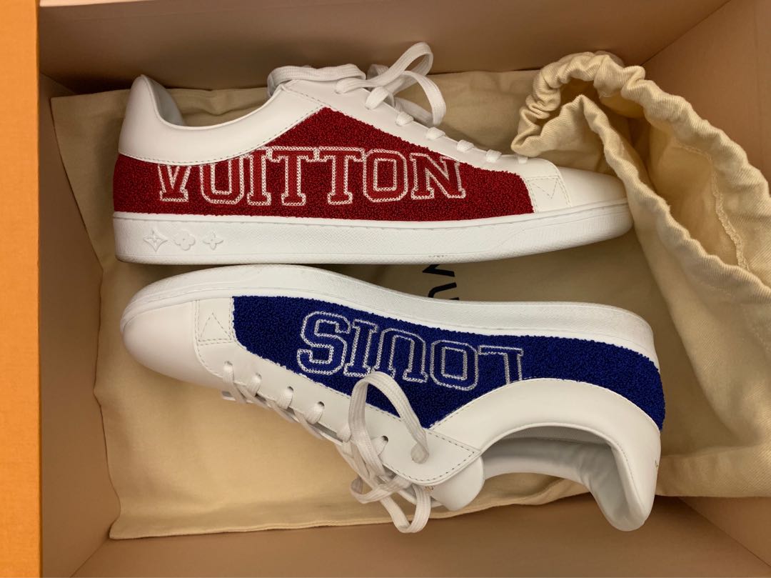Louis Vuitton White Leather And Blue/Red Terry Fabric Luxembourg