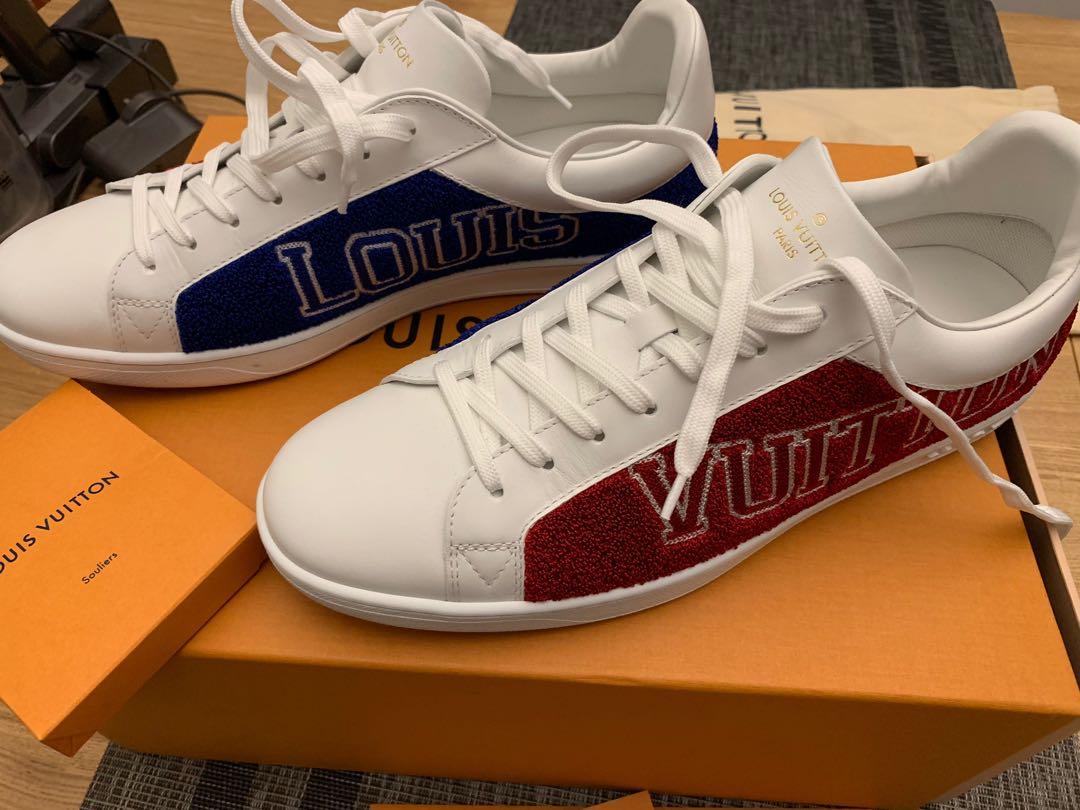 Louis Vuitton White Blue/Red Terry Fabric Luxembourg Sneakers Size