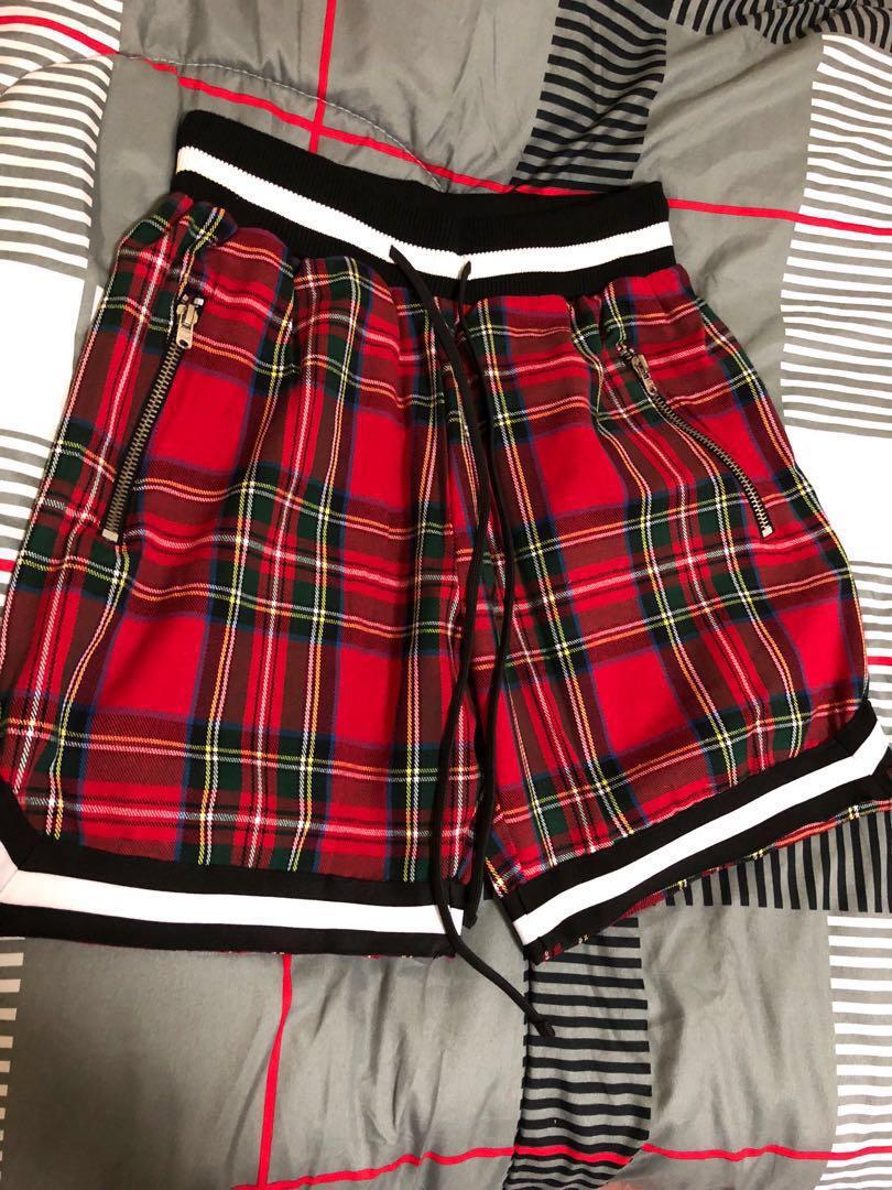 Red plaid basketball shorts sale