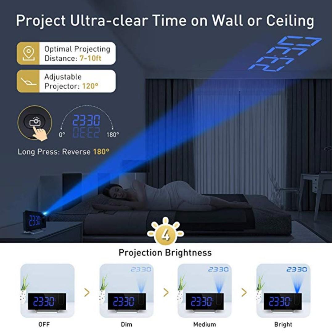 Digital Projection Alarm Clock Curved Screen Fm Radio Led Display