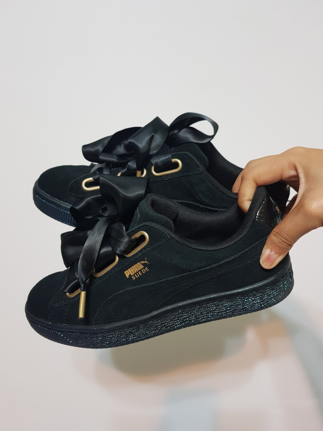 puma basket heart black suede