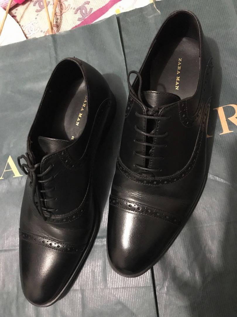 zara man black leather shoes