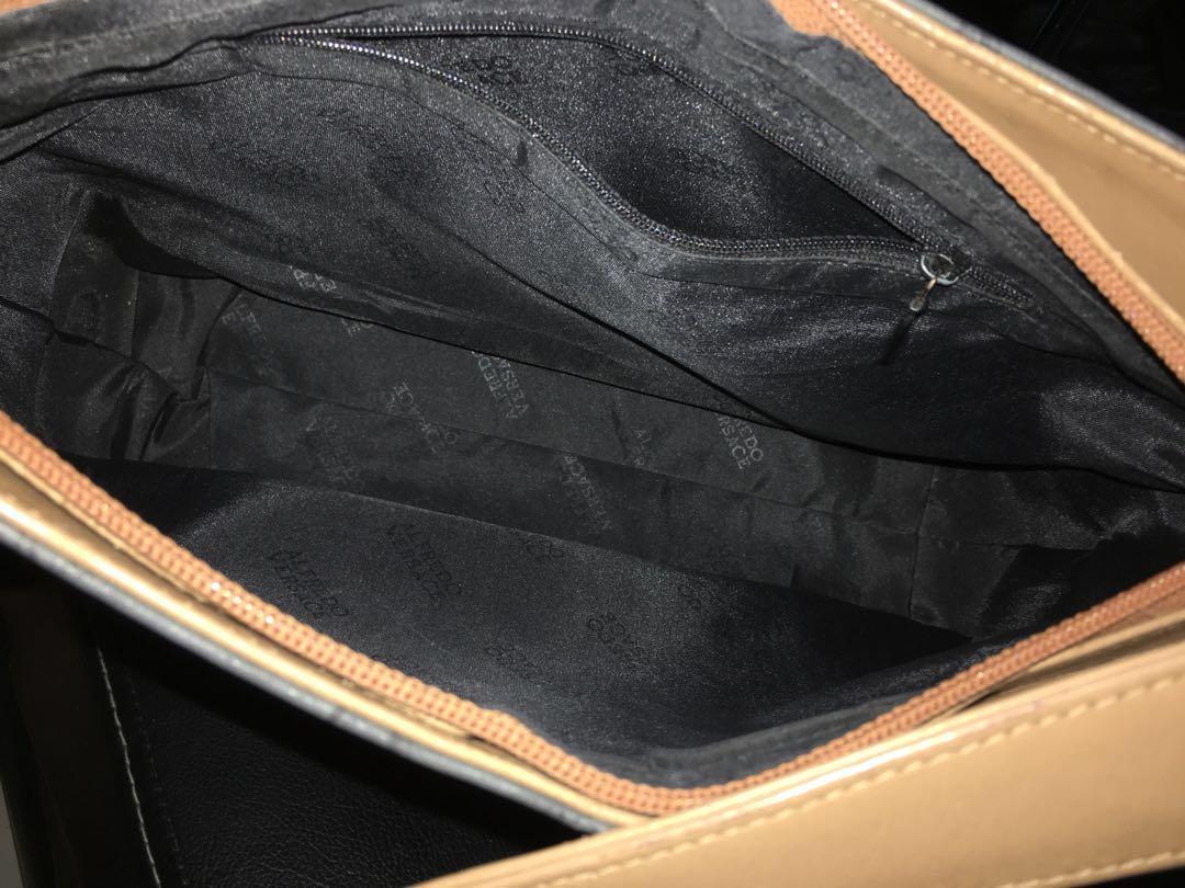 Alfredo Versace Black Tote Logo Monogram Shoulder Bag Auth