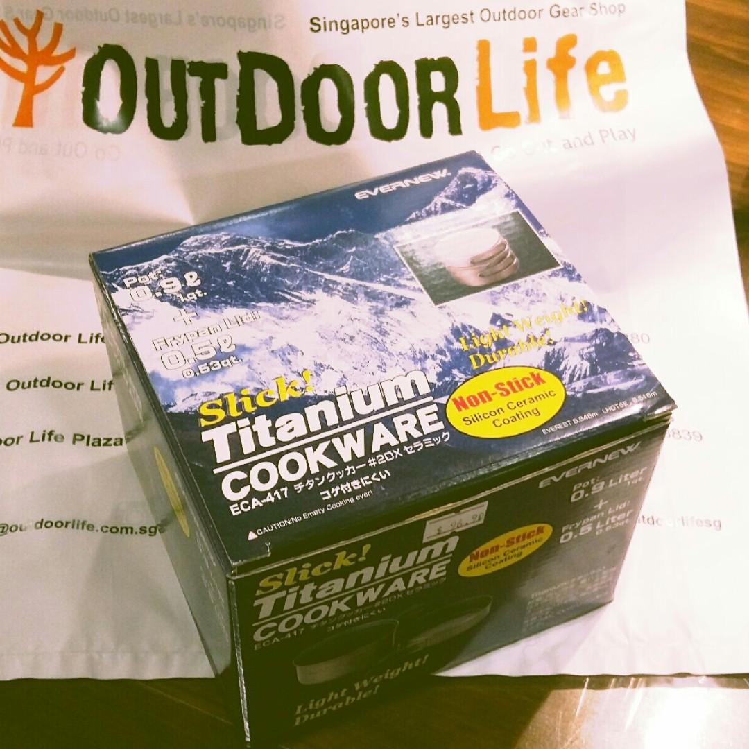 Bnib Evernew Titanium Cooking Pot Non Stick Set Made In Japan Travel Travel Essentials Outdoor Camping On Carousell