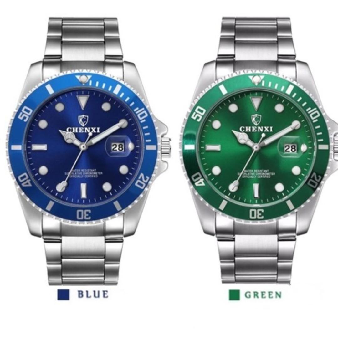 Chenxi CX 085G Men Steel Band Waterproof Luminous Quartz Watch GREEN BLUE