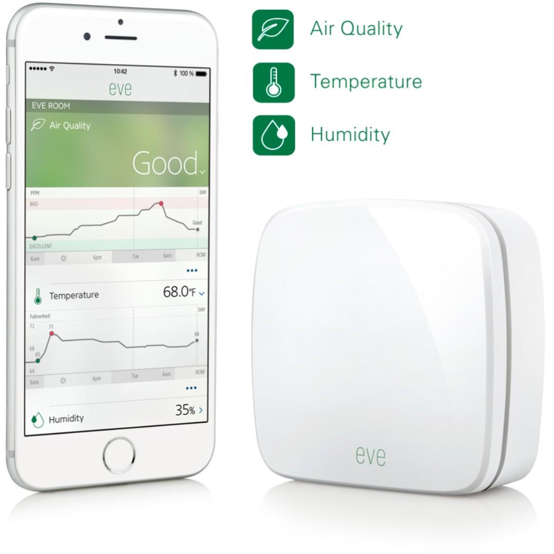 elgato eve room wireless indoor sensor with apple homekit technology bluetooth low energy furniture home living home decor other home decor on carousell