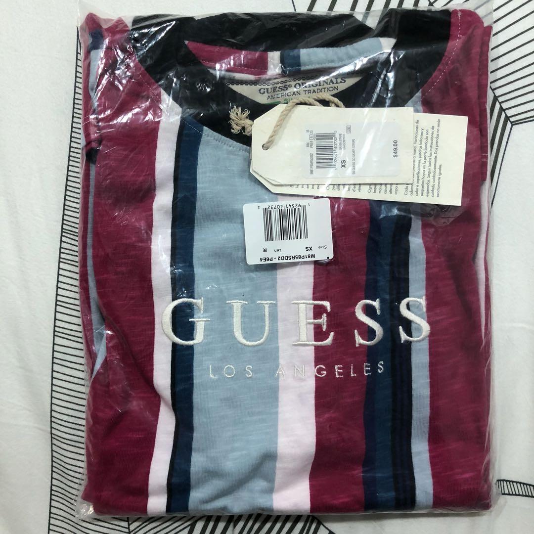 Guess los angeles stripes tee shirt Men s Fashion Tops Sets