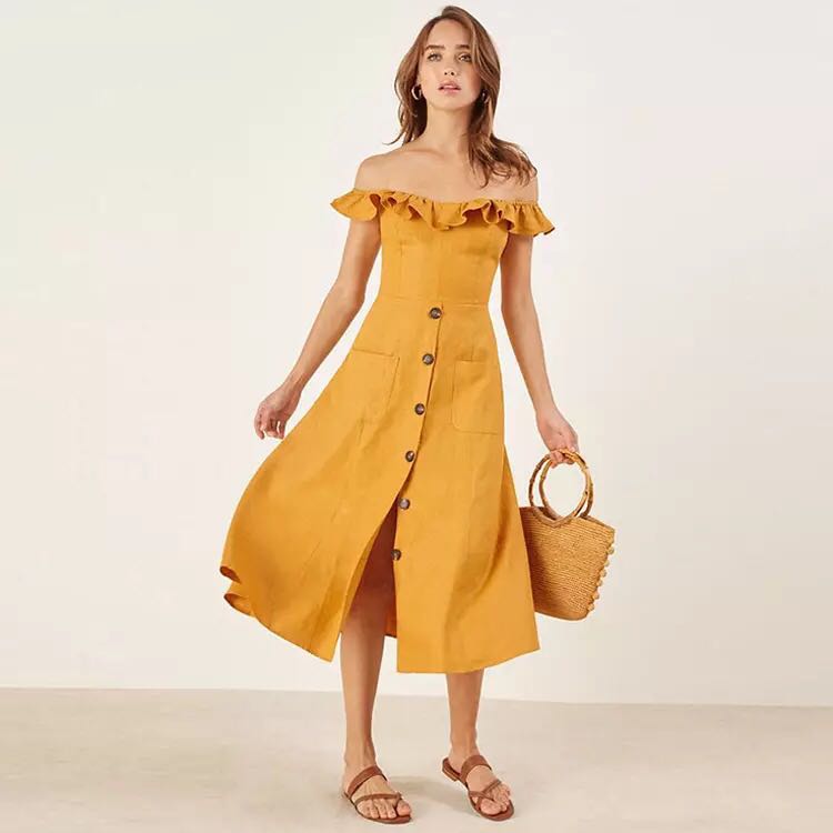 mustard yellow button down dress