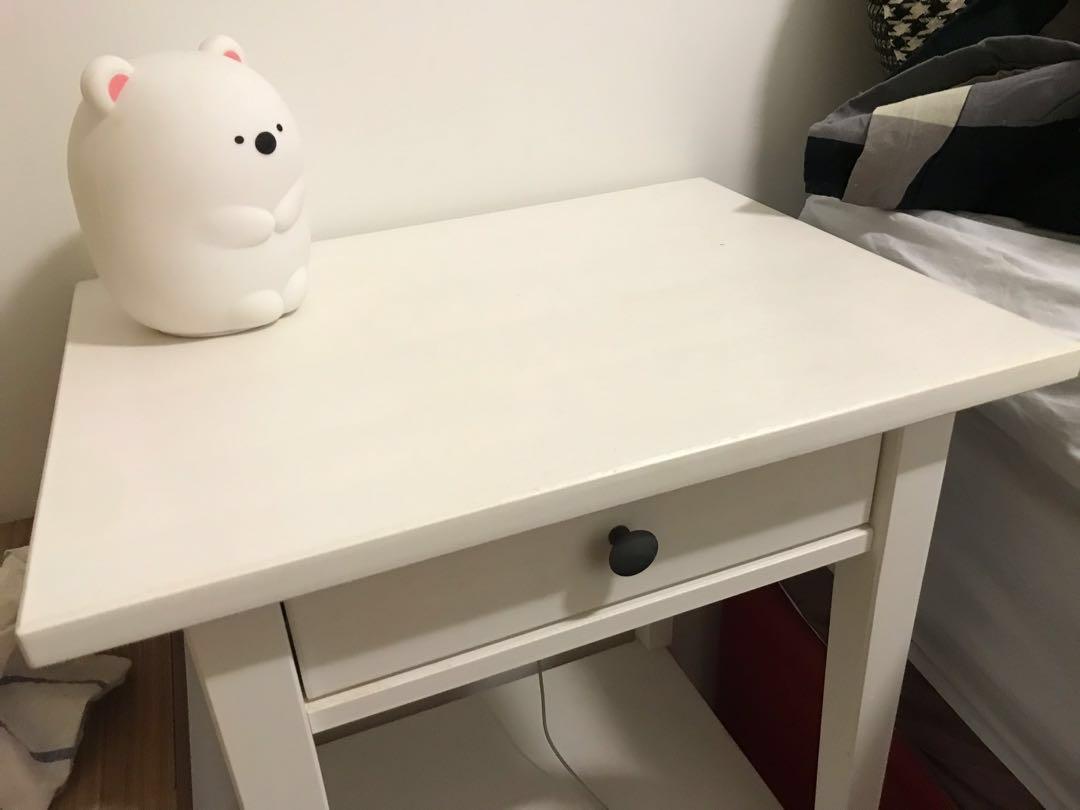//UEGENT// IKEA HEMNES bedside table white stain, Furniture & Home