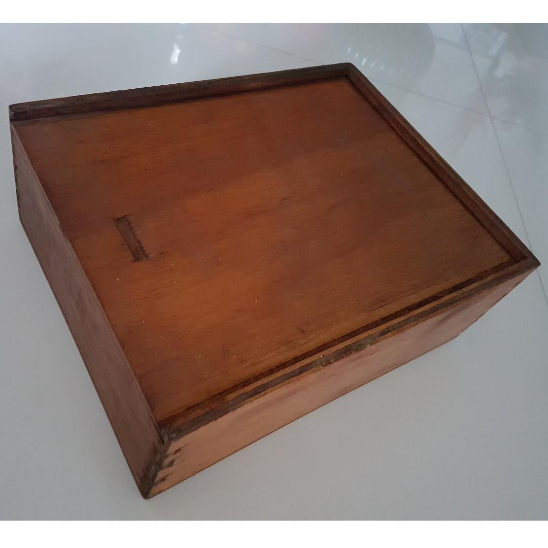 Vintage Wooden Safekeep Box With Slide Cover Dovetail Joints