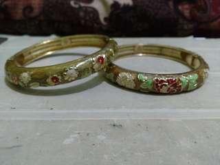 Vintage China Chinese Cloisonne Inlaid Flower Floral Bracelet Bangle