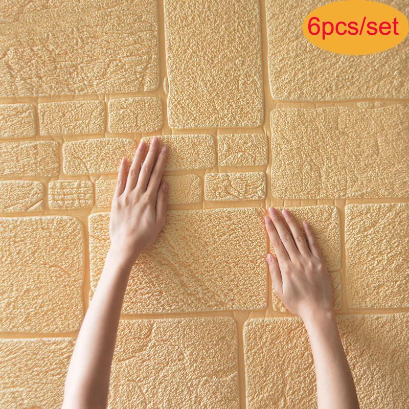 6pcs Set 70x70cm Pe Foam 3d Wall Sticker Home Decor Wallpaper