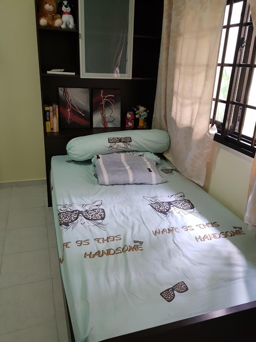 Bed With Headboard Cabinet Furniture Beds Mattresses On Carousell