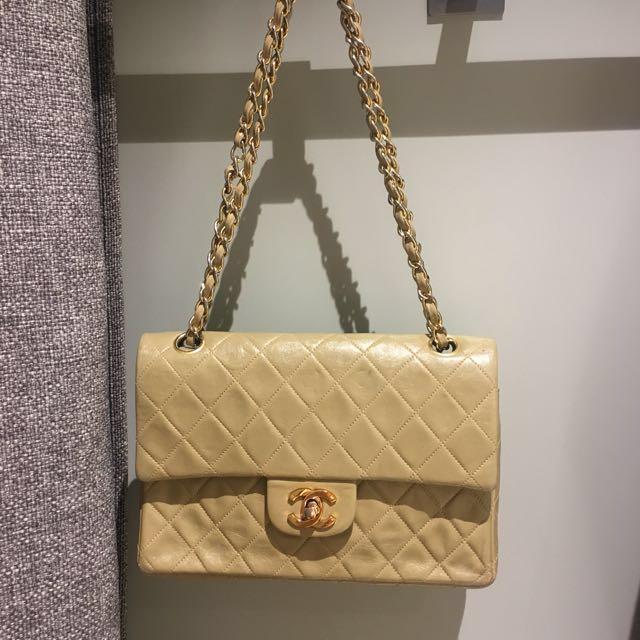 Chanel Vintage Classic Flap 2.55 Bag in Beige with Gold hardware , Luxury,  Bags & Wallets on Carousell
