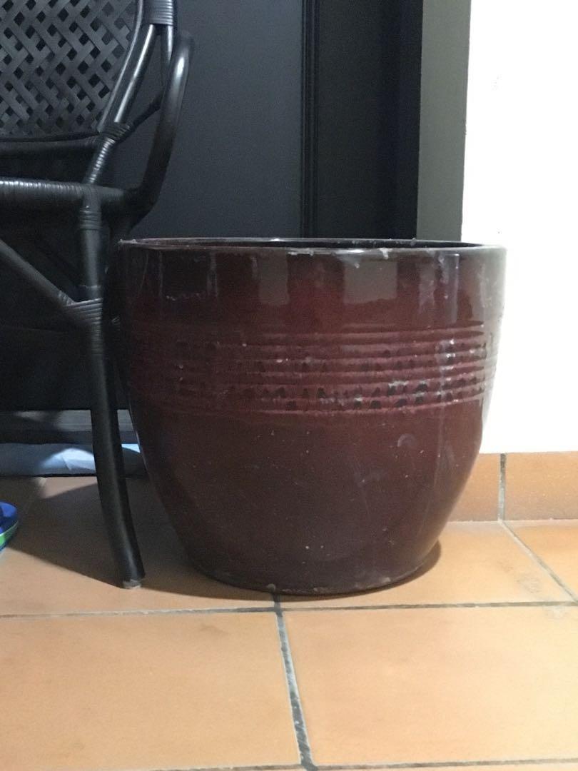 Large Glazed Ceramic Pot Dark Brown Red Gardening Pots Planters On Carousell