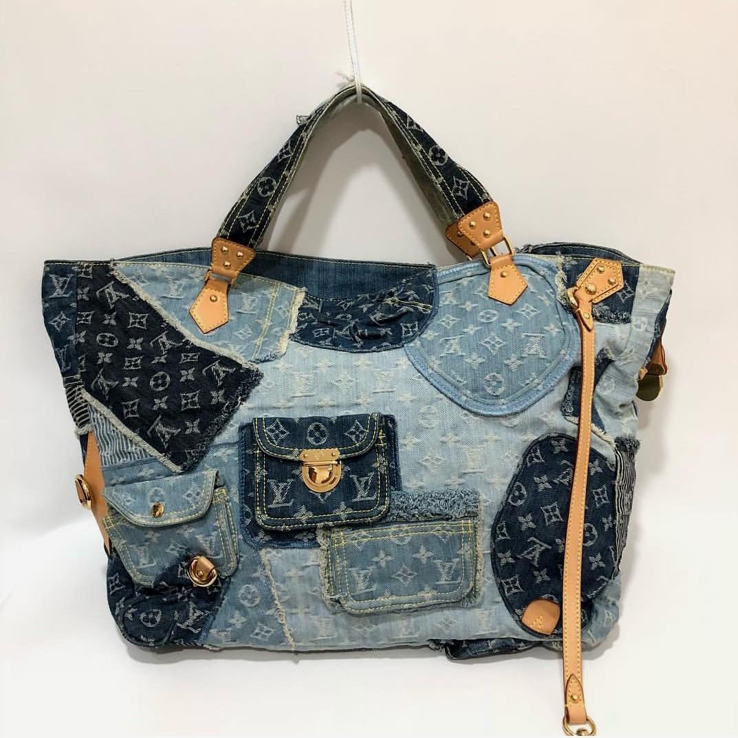 LV limited edition mono denim patchwork cabby bag, Barang Mewah