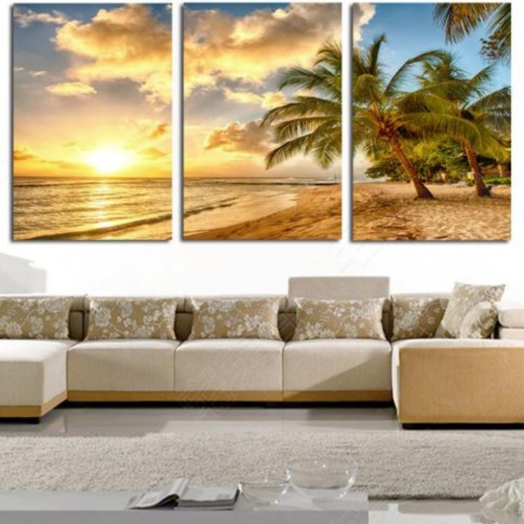 Po Sea Beach Dusk 3 Panel Wall Art Furniture Home Decor Others