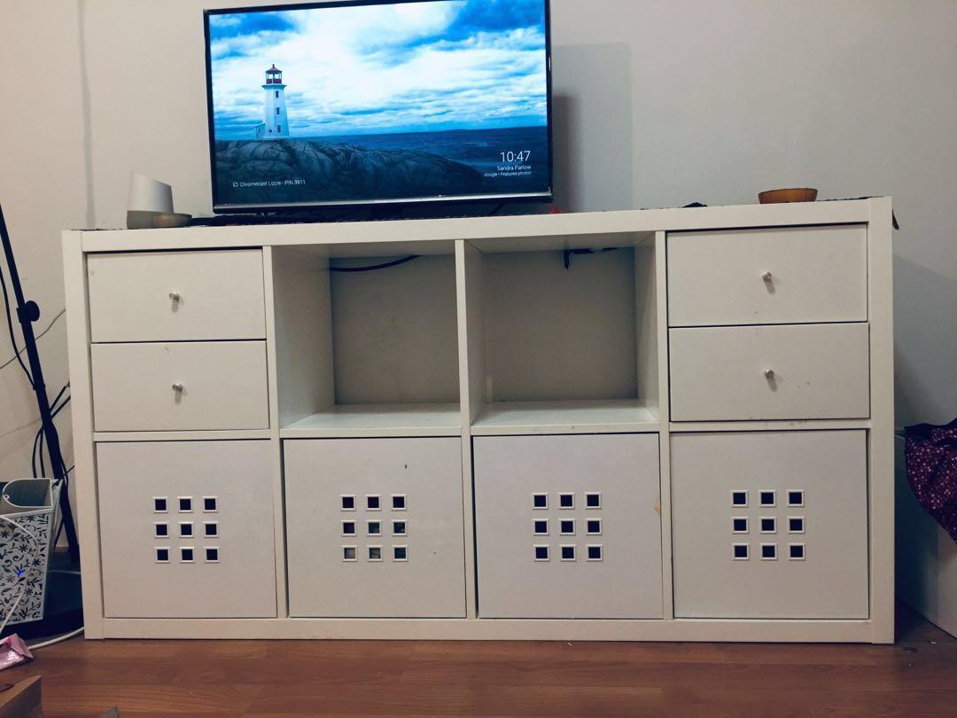 White Tv Console Table Cabinet With Storage Furniture Shelves Drawers On Carousell