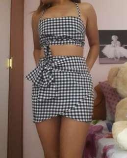 Gingham crop top skirt set
