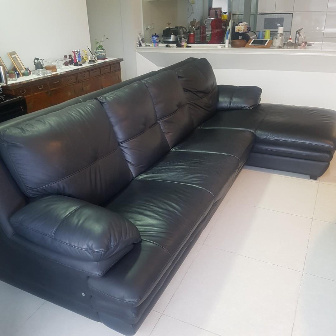 4 seater leather sofa with extension, Furniture & Home Living