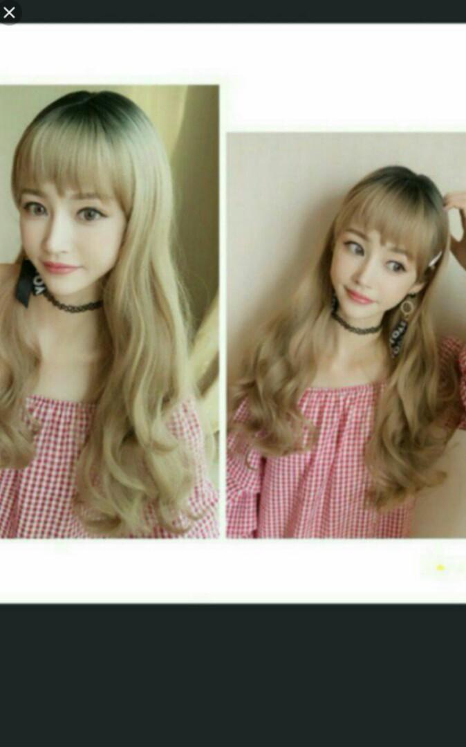 Instock Long Wavy Ombre Black To Blonde Full Head Wig Choppy Bang