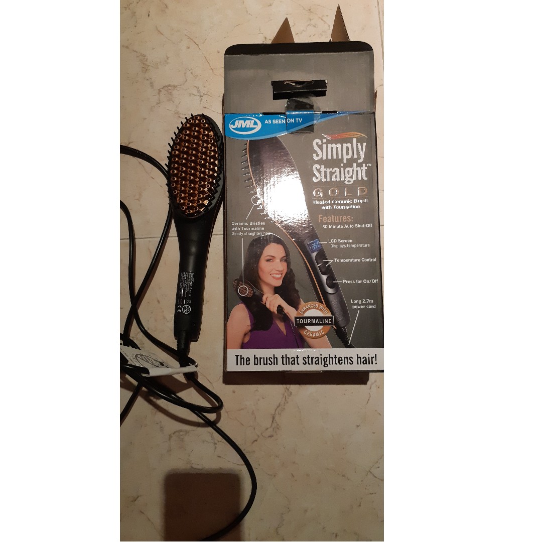 JML Simply Straight Gold Heated Ceramic Brush With Tourmaline Christmas Sale Beauty Personal Care Hair on Carousell