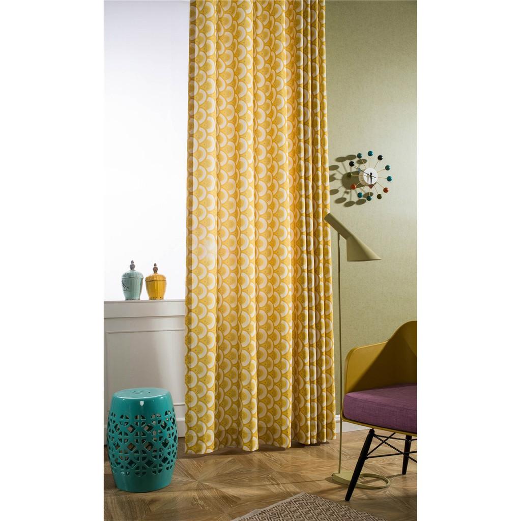 Soft Yellow Geometric Fabric Curtain For The Living Room Half