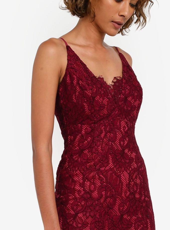 Zalora Bardot lace dress pink Women s Fashion Dresses Sets Dresses on Carousell