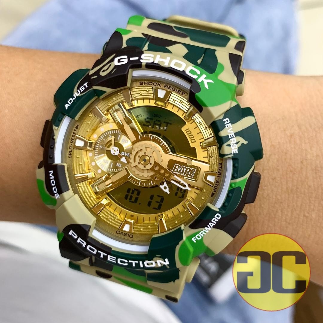 A Bathing Ape x G-Shock GA-110 “BAPE XXV” Camouflage and Gold Watch for  BAPE 25th Anniversary
