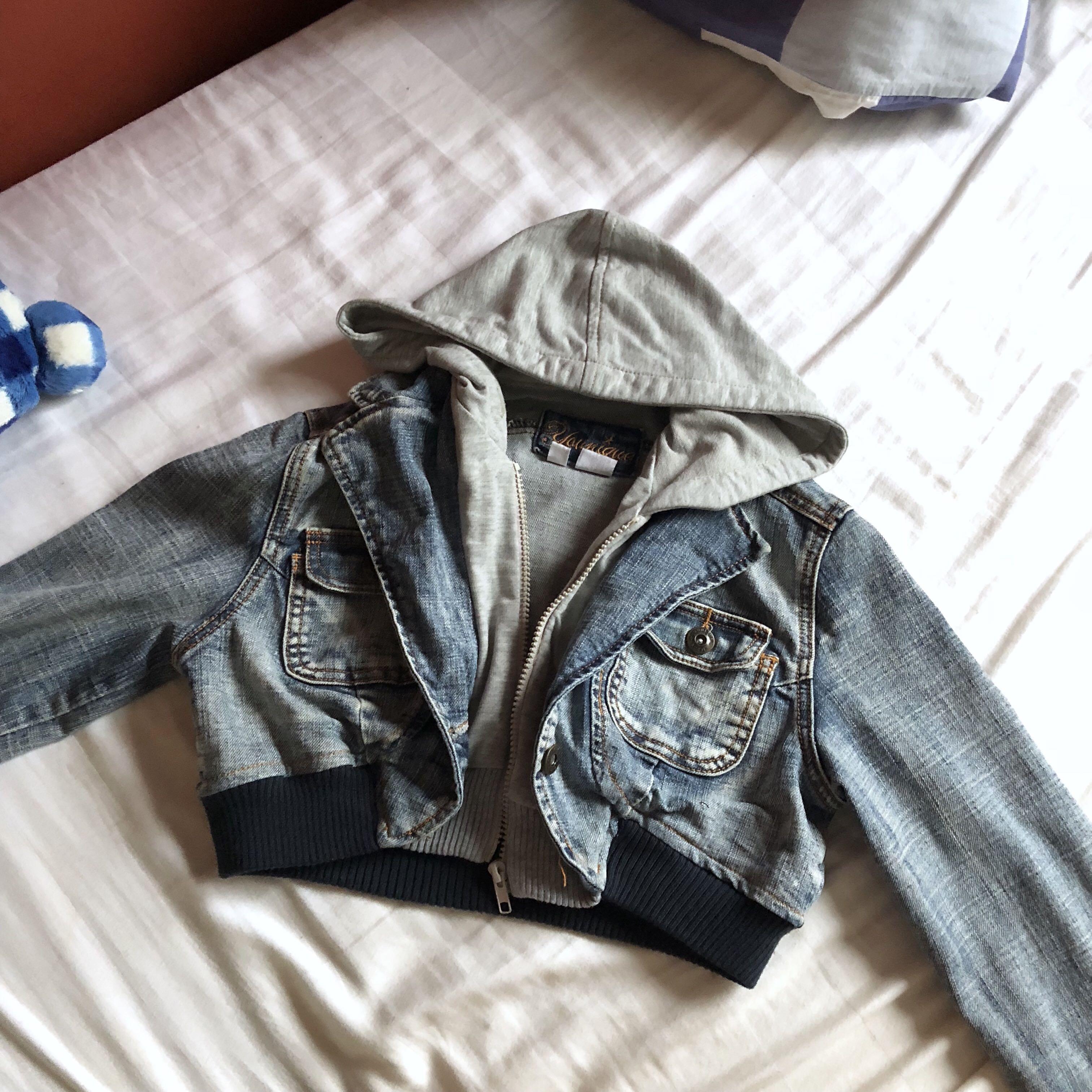 denim jacket with hoodie sleeves womens