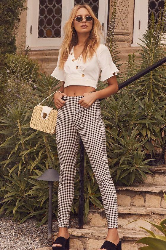 F21 gingham checkered high waist pants plaid black white forever 21 trousers leggings HWS Women s Fashion Bottoms Other Bottoms on Carousell