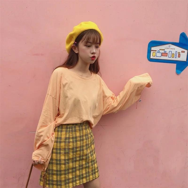 Green yellow plaid skirt top