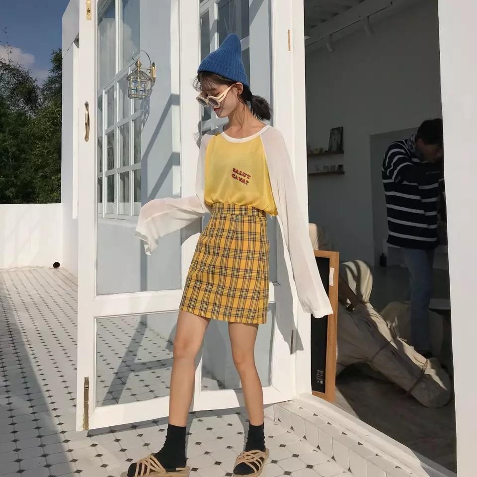 Yellow Green Plaid Skirt Women s Fashion Bottoms Skirts on Carousell