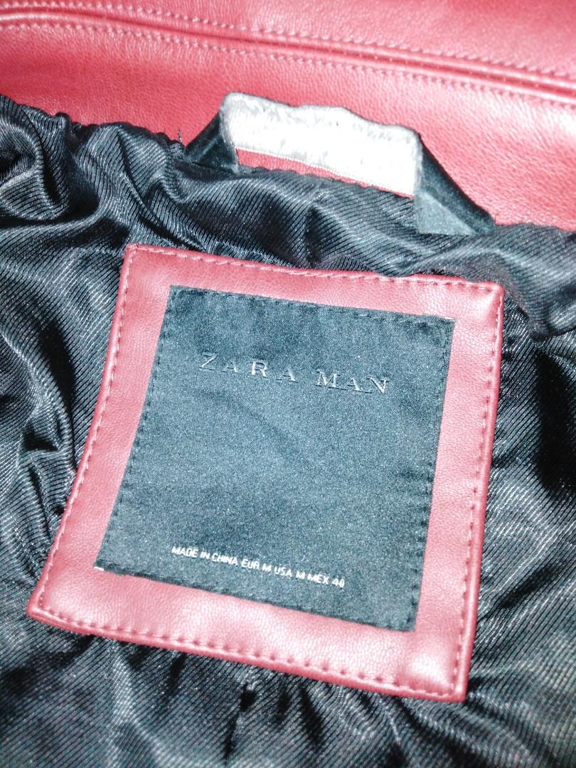 Zara Men Red Leather Jacket, Men's Fashion, Coats, Jackets and