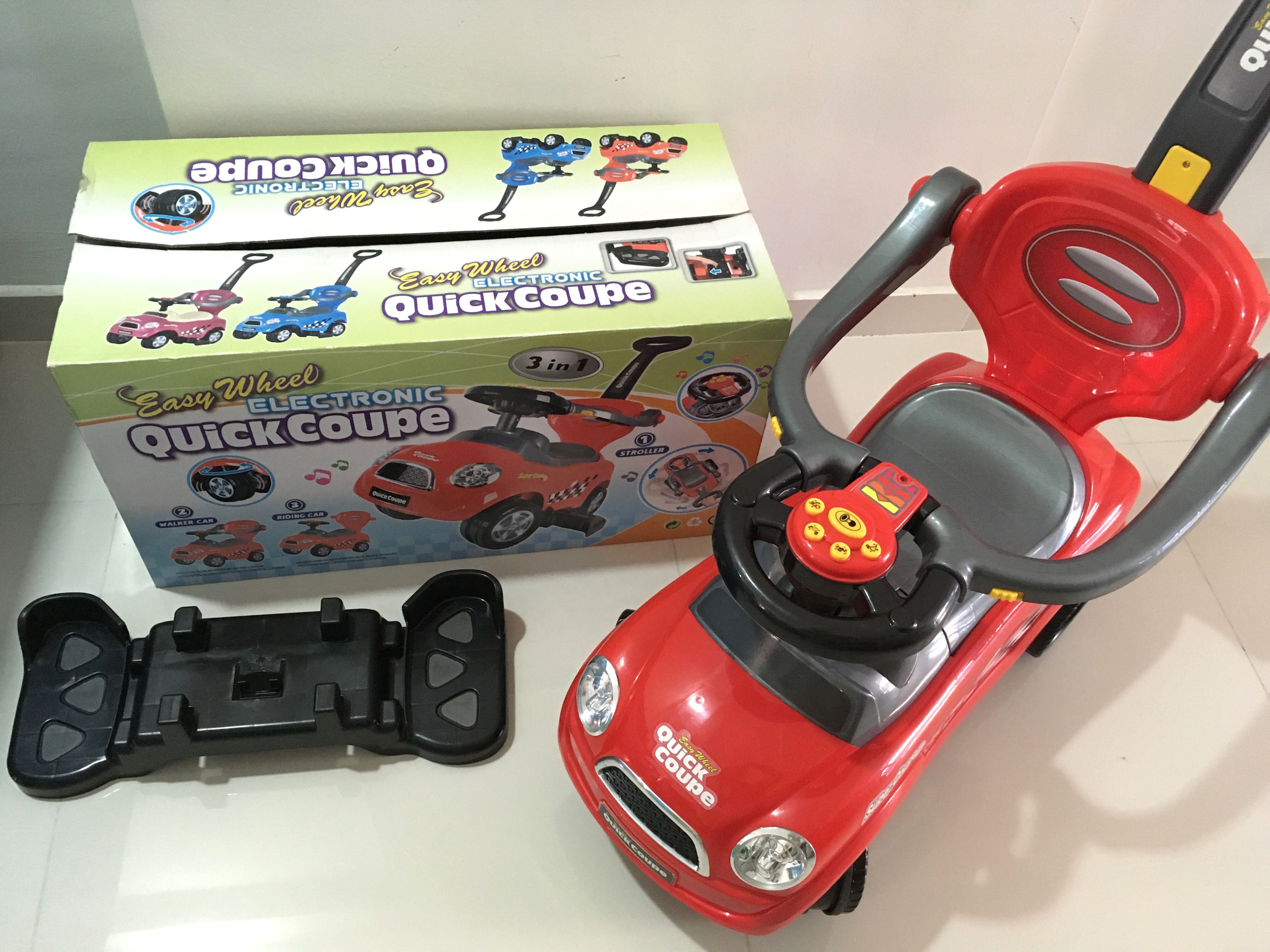 3 in 1 Easy Wheel Ride On Electronic Car Quick Coupe Red Babies